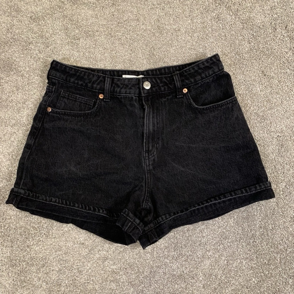 H&M Black Rolled‎ Cuff Denim Shorts Cotton Summer Women's 8